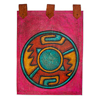 Canvas and leather wall hanging, 'Ancestor Seal' - Hand-Painted Canvas Wall Hanging of Ancient Seal