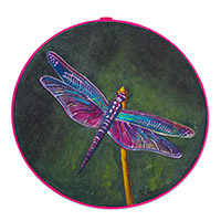 'Delightful Dragonfly' - Acrylic Painting of Dragonfly with Embroidery Hoop Frame