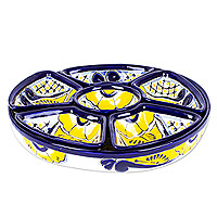 Ceramic appetizer bowls, 'Yellow Blooms' (7 pieces) - Talavera Ceramic Appetizer Bowl Set from Mexico (7 Pieces)