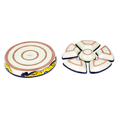 Ceramic appetizer bowls, 'Yellow Blooms' (7 pieces) - Talavera Ceramic Appetizer Bowl Set from Mexico (7 Pieces)