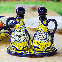Keramik-Mengenset „Sunny Salad“ (3-teilig) – Talavera Floral Keramik-Öl- und Essigflaschen (3-teilig)
