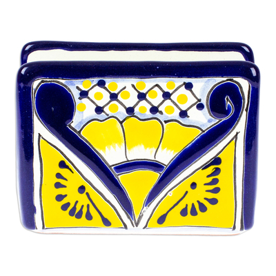 Serviettenhalter aus Keramik - Handbemalter Talavera-Serviettenhalter aus blauer und gelber Keramik