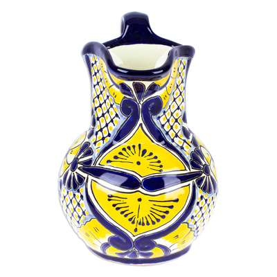 Keramikkrug - Bemalter Keramikkrug im Talavera-Stil in Blau und Gelb