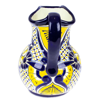 Jarra de cerámica - Jarra de Cerámica Estilo Talavera Pintada en Azul y Amarillo
