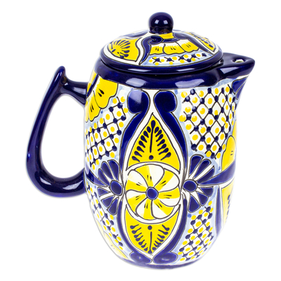 Cafetera de cerámica - Cafetera de Cerámica Azul y Amarilla Estilo Talavera