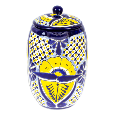 Kaffeekanne aus Keramik - Blaue und gelbe Keramik-Kaffeekanne im Talavera-Stil