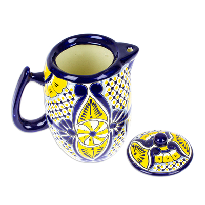 Kaffeekanne aus Keramik - Blaue und gelbe Keramik-Kaffeekanne im Talavera-Stil