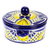 Ceramic tortilla warmer, 'Yellow Blooms' - Mexican Talavera Style Ceramic Tortilla Warmer with Lid