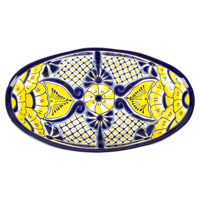 Keramikplatte - Mexikanische Keramikplatte im Talavera-Stil mit gelben Blumen