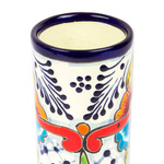 Ceramic tumblers, 'Marvelous Flowers' (pair) - Pair of Talavera Painted Ceramic Tumblers in Warm Hues