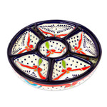 Ceramic appetizer bowls, 'Marvelous Flowers' (7 pieces) - Talavera Blue and Red Ceramic Appetizer Bowl Set (7 Pieces)