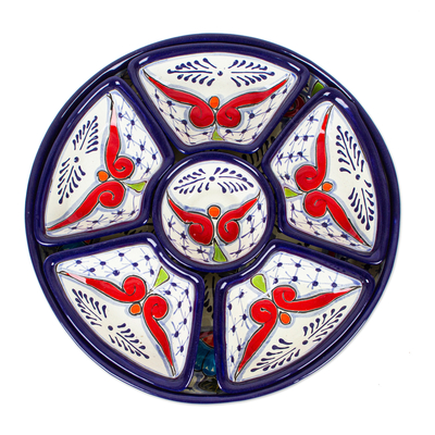 Keramik-Vorspeisenschalen, (7 Stück) - Talavera Vorspeisenschüssel-Set aus blauer und roter Keramik (7-teilig)