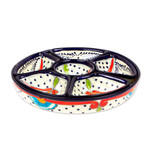 Ceramic appetizer bowls, 'Marvelous Flowers' (7 pieces) - Talavera Blue and Red Ceramic Appetizer Bowl Set (7 Pieces)