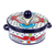 Ceramic tortilla warmer, 'Marvelous Flowers' - Mexican Talavera Style Blue and Red Ceramic Tortilla Warmer