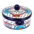 Ceramic tortilla warmer, 'Marvelous Flowers' - Mexican Talavera Style Blue and Red Ceramic Tortilla Warmer