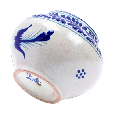 Blumentopf aus Keramik - Handbemalter Keramik-Übertopf im Talavera-Stil mit Taubenmotiv
