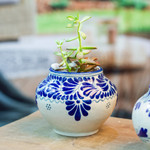 Ceramic flower pot, 'Talavera Bloom' - Leaf & Flower Hand-Painted Talavera-Style Ceramic Planter