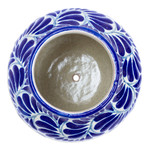 Ceramic flower pot, 'Talavera Bloom' - Leaf & Flower Hand-Painted Talavera-Style Ceramic Planter