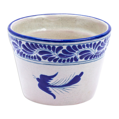 Ceramic flower pot, 'Lapis Doves' - Dove-Themed Ceramic Planter Hand-Crafted in Talavera Style