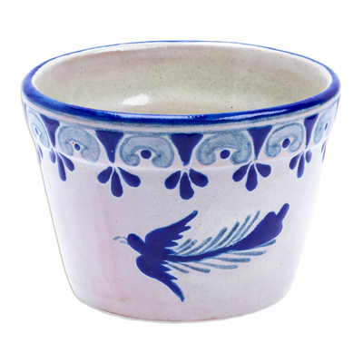 Ceramic flower pot, 'Cobalt Doves' - Talavera-Style Ceramic Dove Planter Hand-Painted in Mexico