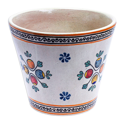 Maceta de cerámica - Macetero de cerámica capullo de talavera pintado a mano