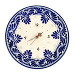 Ceramic wall clock, 'Talavera Time' - Hand-Painted Blue Talavera-Style Ceramic Wall Clock