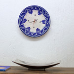 Ceramic wall clock, 'Talavera Time' - Hand-Painted Blue Talavera-Style Ceramic Wall Clock