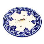 Ceramic wall clock, 'Talavera Time' - Hand-Painted Blue Talavera-Style Ceramic Wall Clock