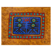 Giclee print, 'Pre-Columbian Cuautitlan' - Folk Art Ink on Paper Giclee Print of Ancient Icons in Blue