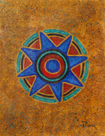 Giclee print, 'Pre-Columbian III' - Ink on Paper Giclee Print of Pre-Columbian Sun Stamp in Blue