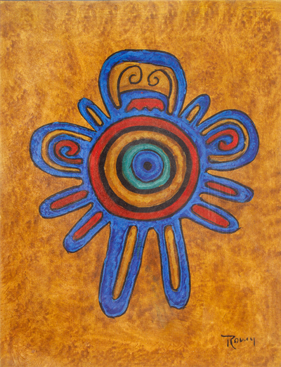 Giclee print, 'Veracruz' - Folk Art Ink on Paper Giclee Print in Blue and Brown Hues