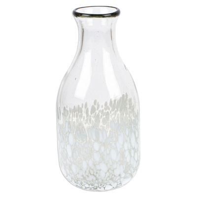 Handblown recycled glass carafe and glass set, 'White Spots' (pair) - Handblown Recycled Glass Carafe and Cup Set in White (Pair)