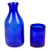 Handblown recycled glass carafe and glass set, 'Textured Cobalt' (pair) - Handblown Recycled Glass Carafe & Cup Set in Blue (Pair)