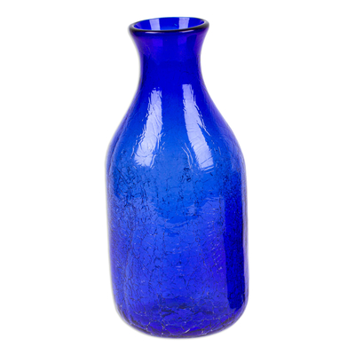 Juego de jarra y vaso de vidrio reciclado soplado a mano, (par) - Juego de jarra y taza de vidrio reciclado soplado a mano en azul (par)