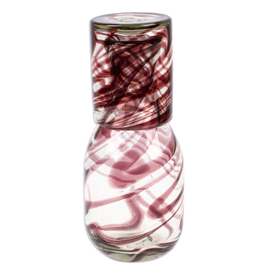 Juego de jarra y vaso de vidrio reciclado soplado a mano, (par) - Juego de Jarra y Taza de Vidrio Reciclado Soplado Marrón (Pareja)