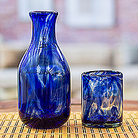 Featured review for Handblown recycled glass carafe and glass set, Cobalt Allure (pair)
