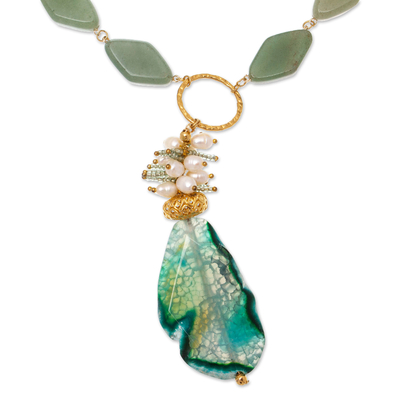 Gold-accented multi-gemstone pendant necklace, 'Divine Nature' - Gold-Accented Green Multi-Gemstone Pendant Necklace
