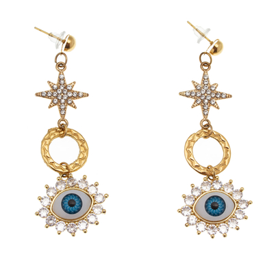 Gold-plated dangle earrings, 'The All-Seeing Star' - Mystic 24k Gold-Plated Dangle Earrings with Star Motifs