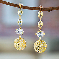 Gold-plated dangle earrings, 'Crescent Cosmos' - Moon and Star-Themed 24k Gold-Plated Dangle Earrings
