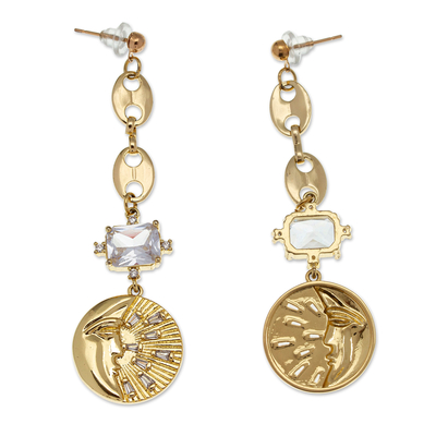 Gold-plated dangle earrings, 'Crescent Cosmos' - Moon and Star-Themed 24k Gold-Plated Dangle Earrings