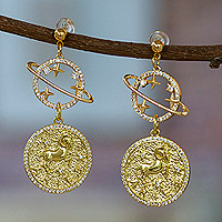 Gold-plated dangle earrings, 'Aries Galaxy' - Cosmos-Themed 24k Gold-Plated Brass Aries Dangle Earrings