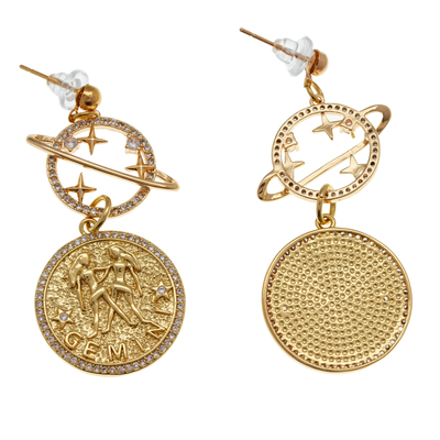 Gold-plated dangle earrings, 'Gemini Galaxy' - Cosmos-Themed 24k Gold-Plated Brass Gemini Dangle Earrings