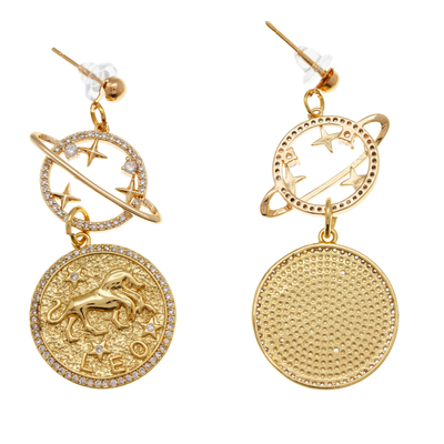 Gold-plated dangle earrings, 'Leo Galaxy' - Cosmos-Themed 24k Gold-Plated Brass Leo Dangle Earrings