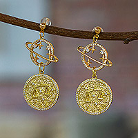 Gold-plated dangle earrings, 'Libra Galaxy' - Gold-Plated Cubic Zirconia Libra Zodiac Sign Dangle Earrings
