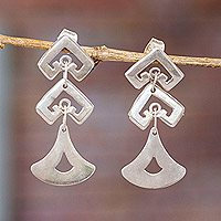 Pendientes colgantes de plata de ley - Pendientes colgantes de plata de ley con motivos geométricos pulidos