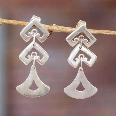 Sterling silver dangle earrings, 'Ancestral Splendor' - Polished Geometric Sterling Silver Dangle Earrings