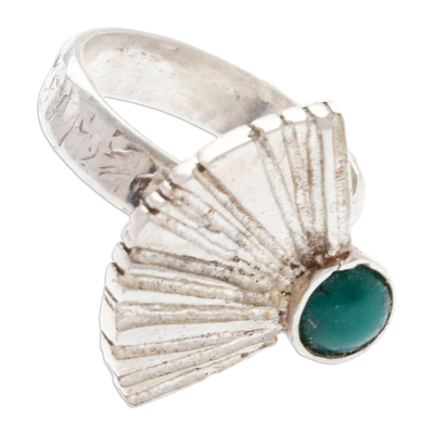 Turquoise cocktail ring, 'Fashionable Fan' - Fan-Themed 925 Silver Cocktail Ring with Turquoise Stone