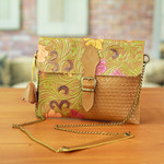 Leather sling, 'Casual Petunia' - Embossed Floral Copper-Toned Leather Sling from Mexico