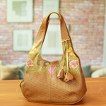Leather shoulder bag, 'Casual Alyssum' - Embossed Floral Copper-Toned Leather Shoulder Bag