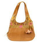 Leather shoulder bag, 'Casual Alyssum' - Embossed Floral Copper-Toned Leather Shoulder Bag